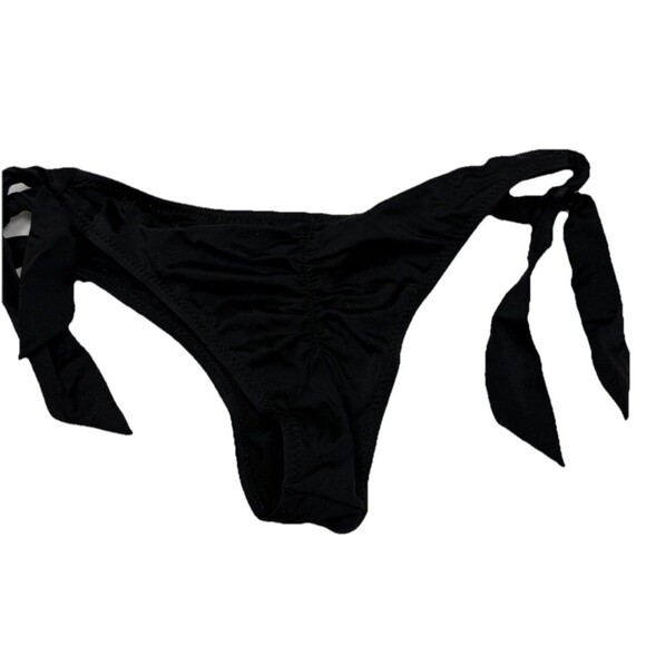Side Tie Bikini Bottom Black Cheeky Ruched Back Minimalist Swim Small Beachwear - Picture 2 of 2